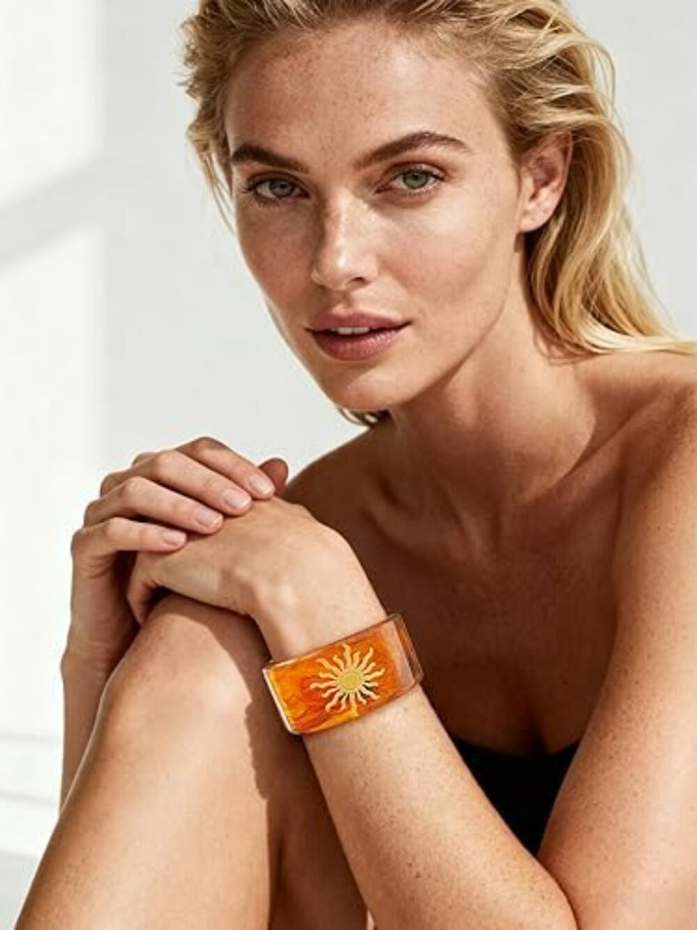 New Sunburst Boho Chunky Brown Acrylic Cuff Bracelet Resin Bangle Tortoise Cuff